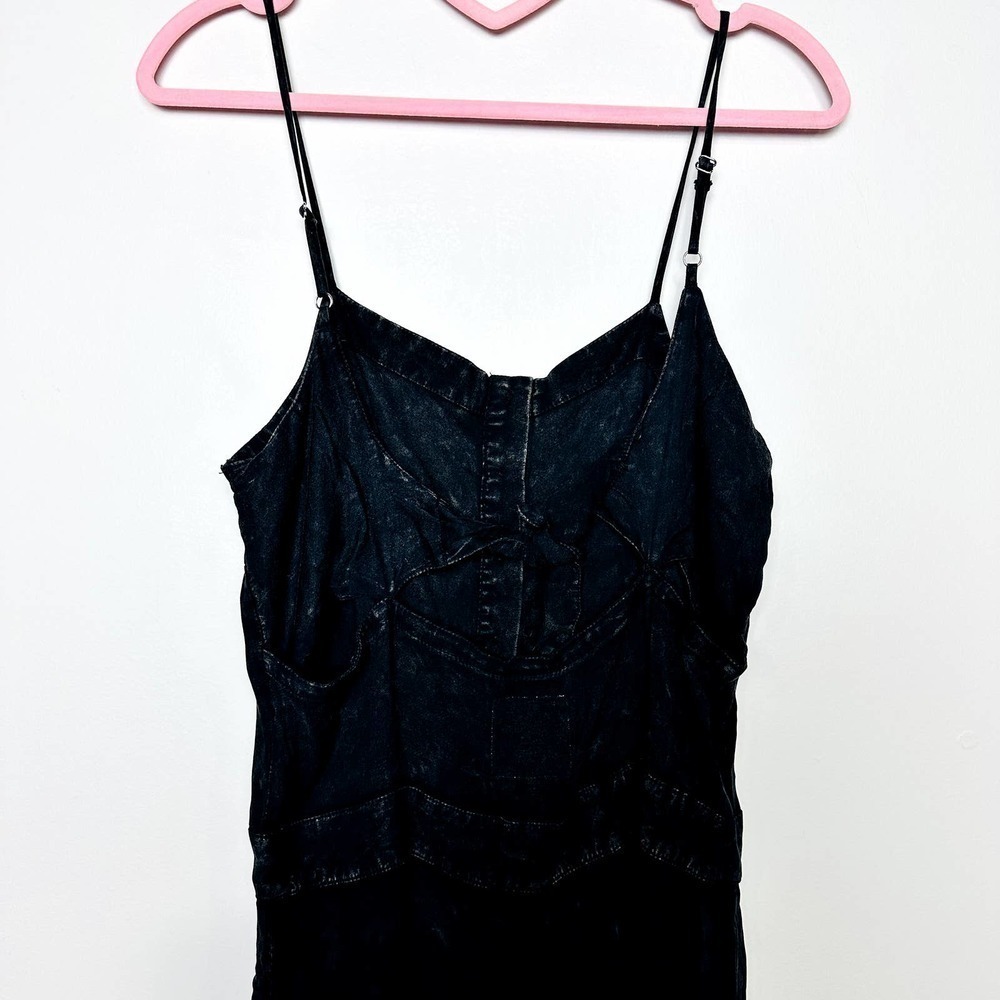 Chaser NWT Button Front Spaghetti Straps Cutout Knot Back Jumpsuit Black Small - Picture 6 of 8